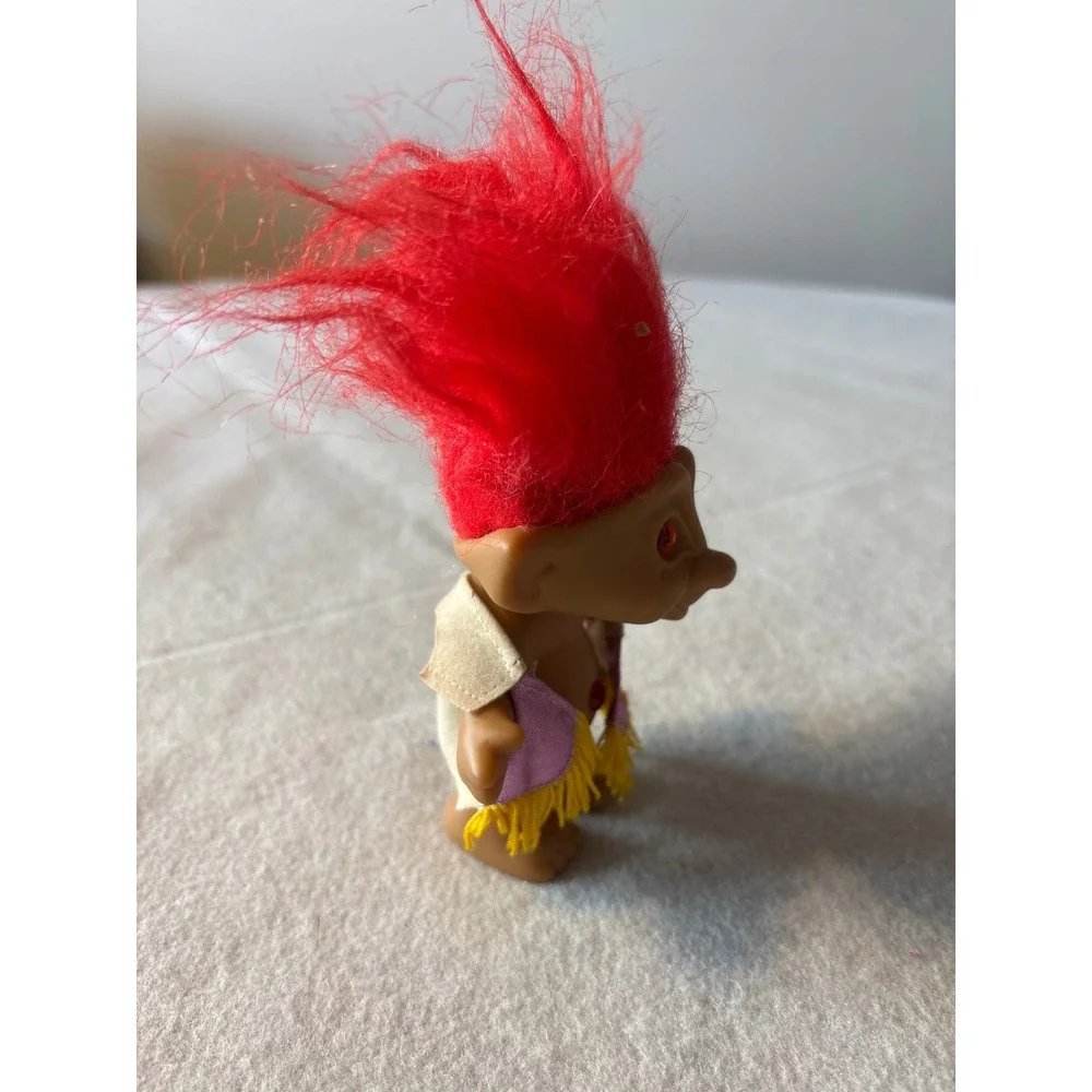 Vintage Ace Novelty Troll Doll Red Hair Brown Skin Purple Vest‎ Gemstone